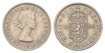 Великобритания 1 шиллинг 1966 Елизавета II (1952-2022), Шотландский герб KM 905, Spink 4148 медно-никель 4699-535