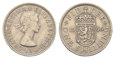 Великобритания 1 шиллинг 1966 Елизавета II (1952-2022), Шотландский герб KM 905, Spink 4148 медно-никель 4699-535