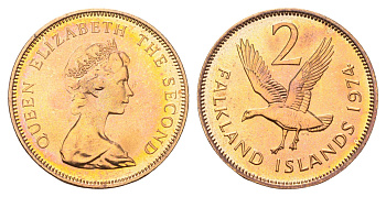 Фолклендские острова (Фолкленды) 2 цента 1974 KM 3 бронза PROOF 4127-1125