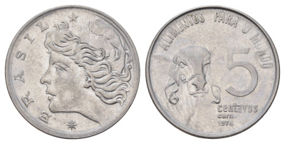 Бразилия 5 сентаво 1976 ФАО - Зебу KM 587 нержавеющая сталь UNC 218-1251