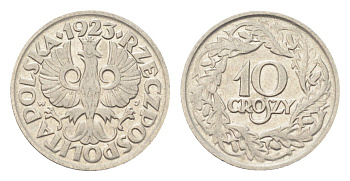 Польша 10 грошей 1923 год-тип Y 11 никель 4705-525