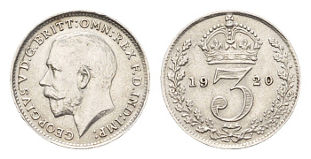 Великобритания 3 пенса 1920 Георг V (1910-1936) KM 813, Spink 4015 серебро 603-1534
