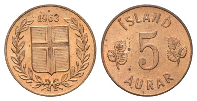 Исландия 5 эйре 1963 KM 9 бронза UNC 4691-335