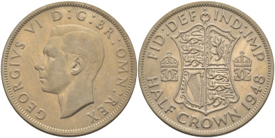 Великобритания 1/2 кроны 1948 Георг VI (1936-1952) KM 866, Spink 4101 медно-никель 4367-1233