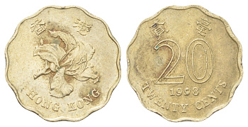 Гонконг 20 центов 1998 KM 67 никель латунь 4701-248