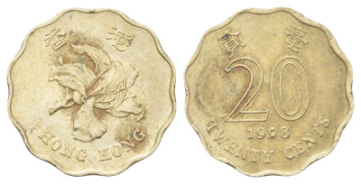 Гонконг 20 центов 1998 KM 67 никель латунь 4701-248