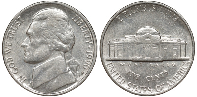США 5 центов 1990 P, Джефферсон KM А192 медно-никель 51-1342