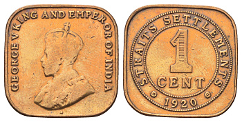 Стрейтс-Сетлментс (Стрейтс Сетлментс) 1 цент 1920 Георг V (1910-1936) KM 32 бронза 4697-1261