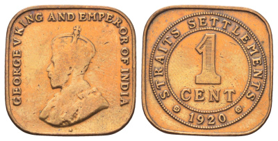 Стрейтс-Сетлментс (Стрейтс Сетлментс) 1 цент 1920 Георг V (1910-1936) KM 32 бронза 4697-1261