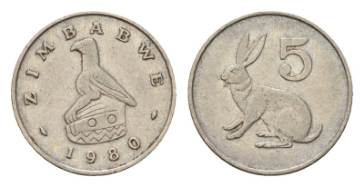 Зимбабве 5 центов 1980 рыжий кролик KM 2 медно-никель 4682-718