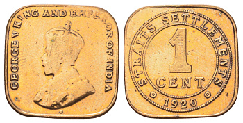 Стрейтс-Сетлментс (Стрейтс Сетлментс) 1 цент 1920 Георг V (1910-1936) KM 32 бронза 4697-1248