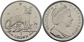 Остров Мэн 1 крона 2010 абиссинская кошка КМ 1426 медно-никель UNC M82-06