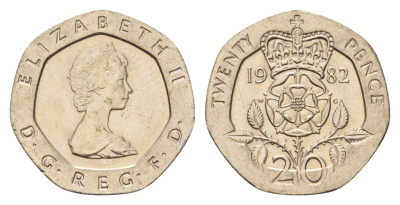 Великобритания 20 пенсов 1982 Елизавета II (1952-2022) KM 931, Spink 4230 (G1) медно-никель aUNC 4187-847