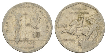 Колумбия 10 песо 1981 KM 270 медь цинк никель 4142-314