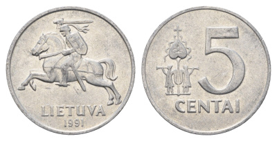 Литва 5 центов (сентов) 1991 год-тип KM 87 алюминий 4688-942
