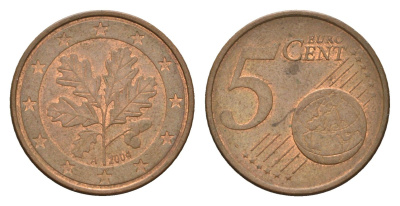 Германия 5 евроцентов 2004 A KM 209 сталь плакированная медью 4685-1115