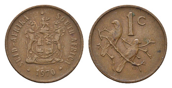 ЮАР 1 цент 1970 герб, капские воробьи KM 82 бронза 4690-1169