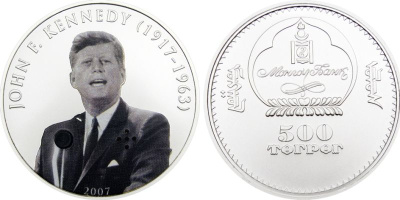 Монголия 500 тугриков 2007 Джон Кеннеди, я - берлинец серебро UNC 00-814-70