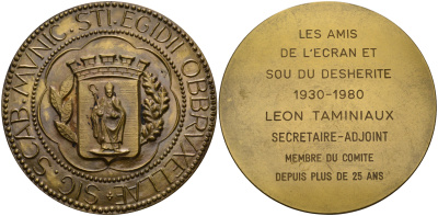 Франция медаль 1980 50 лет обществу друзей кинематографа, Leon Taminiaux, диаметр 69 мм. вес 111,6 гр. бронза 8-1-04-25