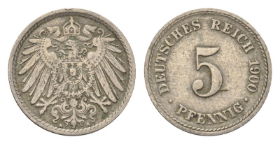 Германия 5 пфеннигов 1900 A KM 11, J. 12 медно-никель 4696-613