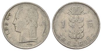 Бельгия 1 франк 1954 Belgie KM 143 медно-никель 4684-813