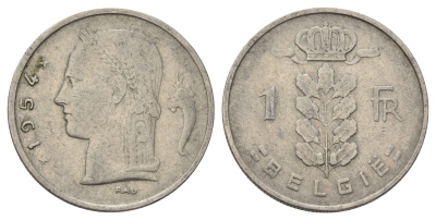 Бельгия 1 франк 1954 Belgie KM 143 медно-никель 4684-813