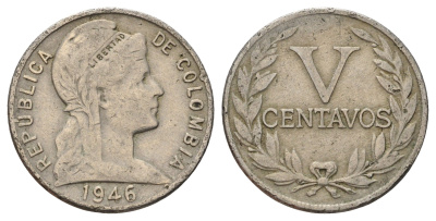 Колумбия 5 сентаво 1946 KM 199 медно-никель 1946-211