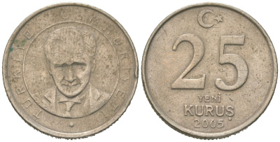 Турция 25 курушей 2005 KM 1167 медь никель цинк 4580-437