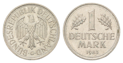 ФРГ 1 марка 1983 G KM 110, J. 385 медно-никель 4606-1235