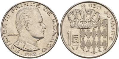 Монако 1 франк 1982 Ренье III (1949-2005) KM 140 никель 73-1412