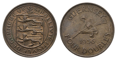 Гернси 4 дабла (дубля) 1956 KM 15 бронза 4122-1213