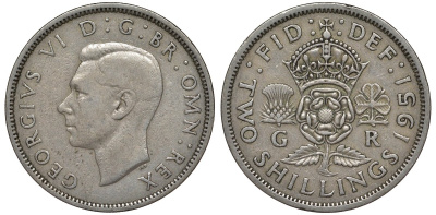 Великобритания 2 шиллинга (флорин) 1951 Георг VI (1936-1952) KM 878, Spink 4107 медно-никель 4123-916