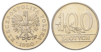 Польша 100 злотых 1990 год-тип Y 214 медно-никель UNC 4391-724