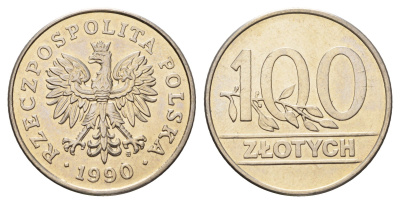 Польша 100 злотых 1990 год-тип Y 214 медно-никель UNC 4391-724
