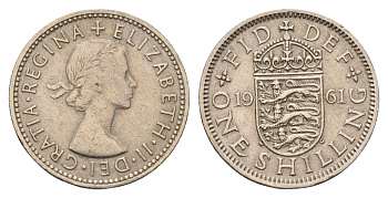 Великобритания 1 шиллинг 1961 Елизавета II (1952-2022), Английский герб KM 904, Spink 4147 медно-никель 4699-516