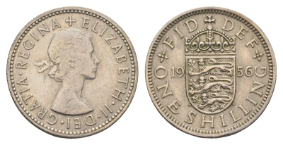 Великобритания 1 шиллинг 1956 Елизавета II (1952-2022), Английский герб KM 904, Spink 4147 медно-никель 4699-456