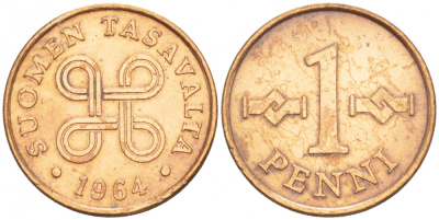 Финляндия 1 пенни 1964 KM 44 медь 4547-1024