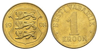 Эстония 1 крона 1998 KM 35 латунь aUNC 4688-642