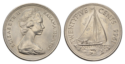 Багамские острова (Багамы) 25 центов 1966 KM 6 никель UNC 4391-521