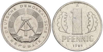 ГДР 1 пфенниг 1985 A KM 8.2 алюминий 192-256