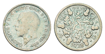 Великобритания 6 пенсов 1928 Георг V (1910-1936) KM 832, Spink 4040 серебро 99-727