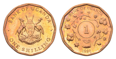 Уганда 1 шиллинг 1987 KM 27 сталь плакированная медью UNC 4664-138
