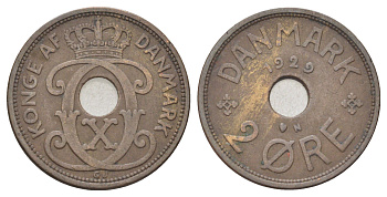 Дания 2 эре 1929 N, Кристиан X (1912-1947) KM 827 бронза 4701-748