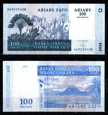 Мадагаскар 100 ариари (500 франков) 2004 Pick 86 b бумага UNC (пресс) 7485-64-3-2