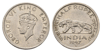 Британская Индия 1/2 рупии 1947 Георг VI (1936-1952) KM 553 никель 84-244