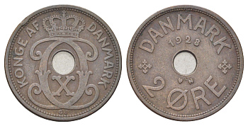 Дания 2 эре 1928 N, Кристиан X (1912-1947) KM 827 бронза 4701-713