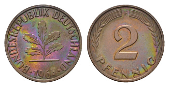 ФРГ 2 пфеннига 1964 F KM 106, J. 381 бронза 4564-1125