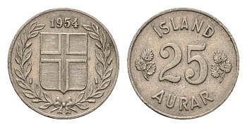 Исландия 25 эйре 1954 KM 11 медно-никель 4696-326