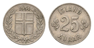 Исландия 25 эйре 1954 KM 11 медно-никель 4696-326