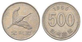 Южная Корея 500 вон 1995 маньчжурский журавль KM 27 медно-никель 4638-1154